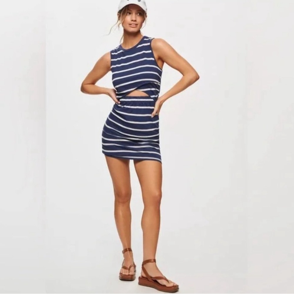 NWT Anthropologie | T.La | Blue Stripe Twisted Cutout Mini Shirt Dress, L